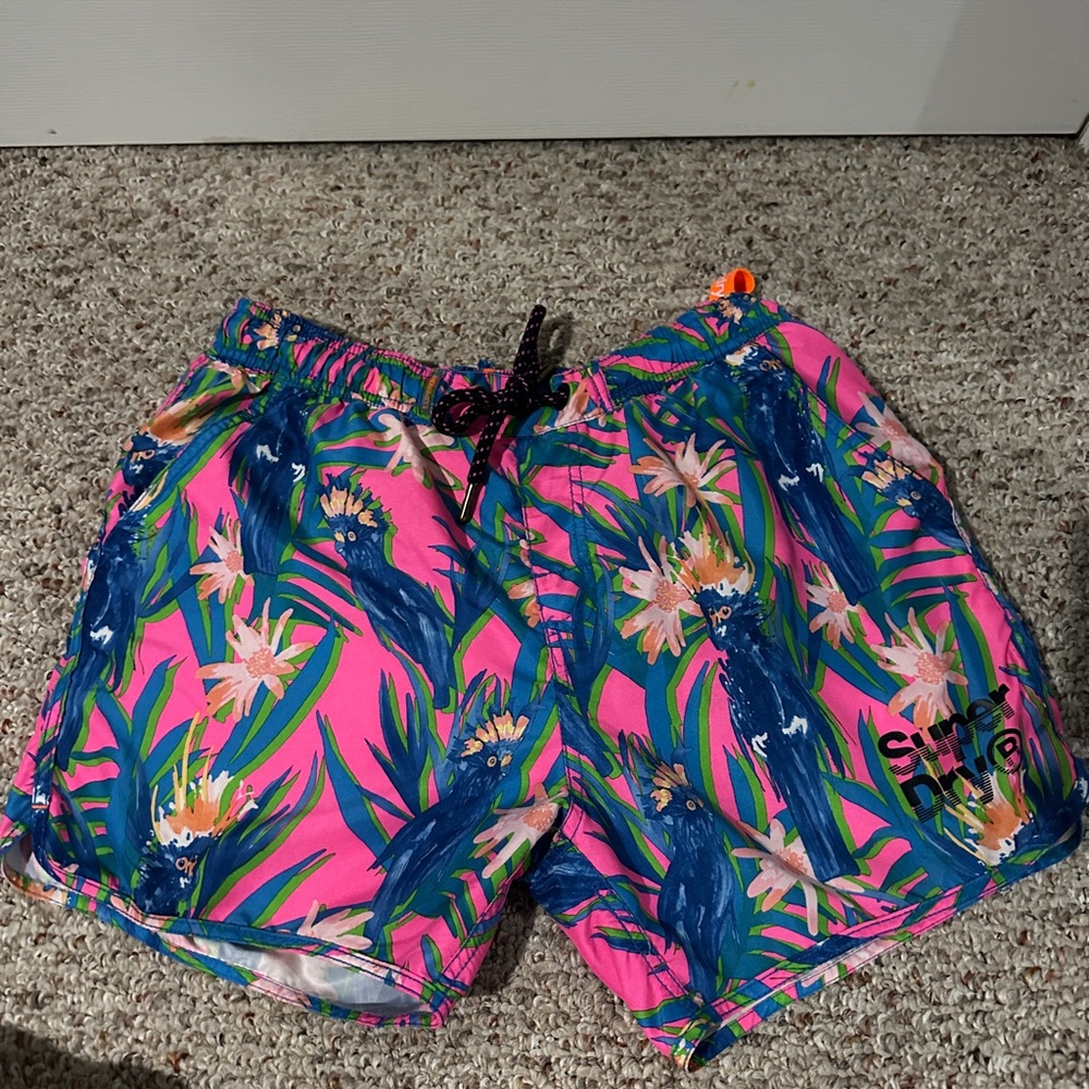 Superdry Colorful Parrot Print Drawstring Swim Shorts - L